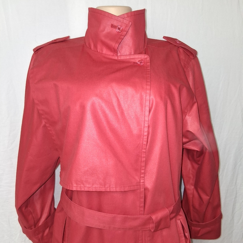 London Fog Vintage Vibrant Red Trench Coat Size 14 pet - Picture 11 of 17